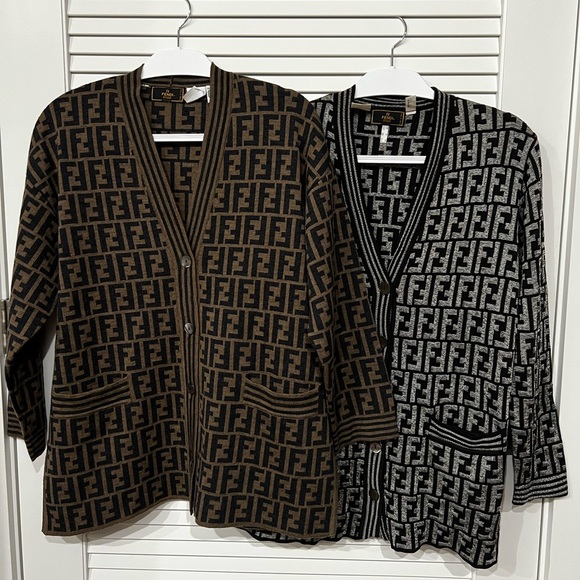 SOLD! FENDI Vintage Wool Zucca Monogram Logo Cardigan Brown - Picture 9 of 9